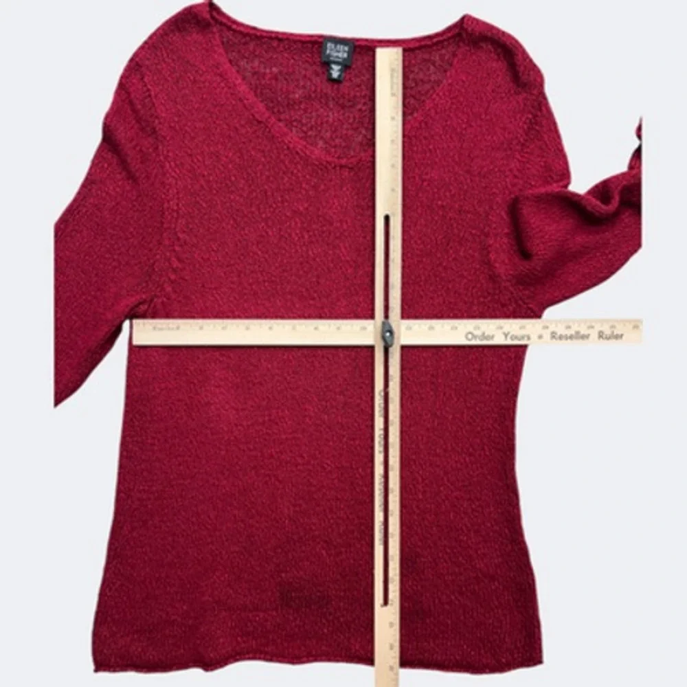 Eileen Fisher Sweater Women 2X Burgundy V Neck Knit Tunic Pullover Linen Viscose